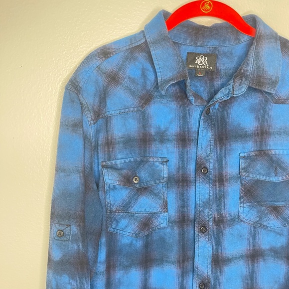 Rock & Republic Blue Black Plaid Flannel Haute Madre DIY Long Sleeve - Picture 3 of 8